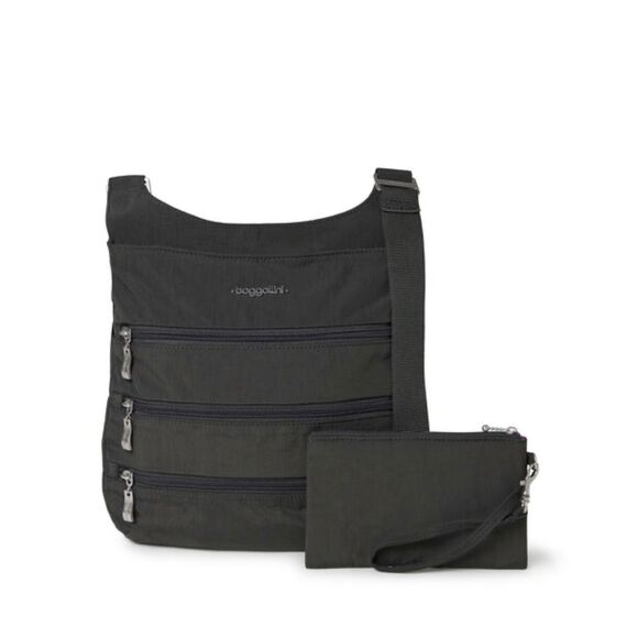 Baggallini Handbags - BAGGALLINI Charcoal Grey Big Zipper Crossbody Bag
